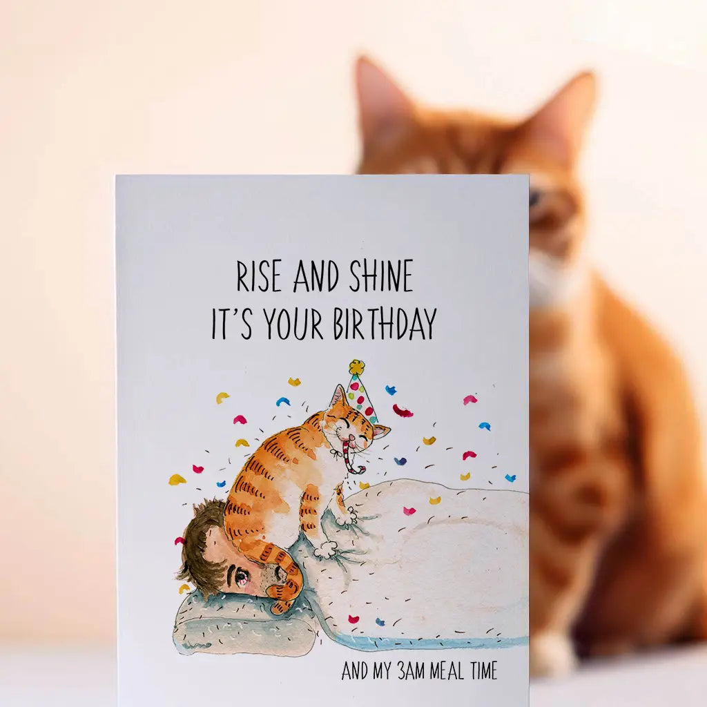 Rude Cat "Rise and Shine" Birthday Card