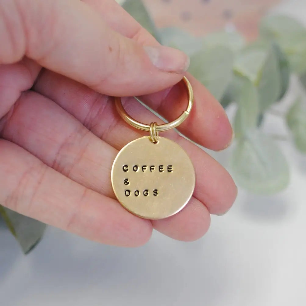 Coffee and Dogs Brass Keychain