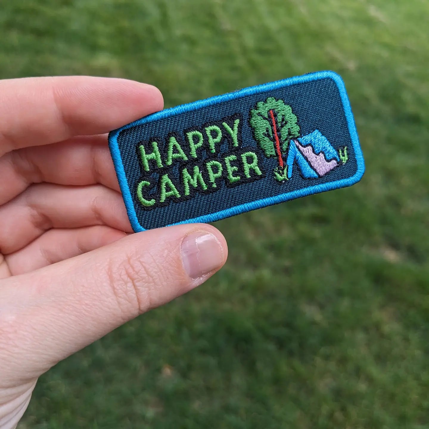 "Happy Camper" Merit Badge Iron-On Patch for Dogs
