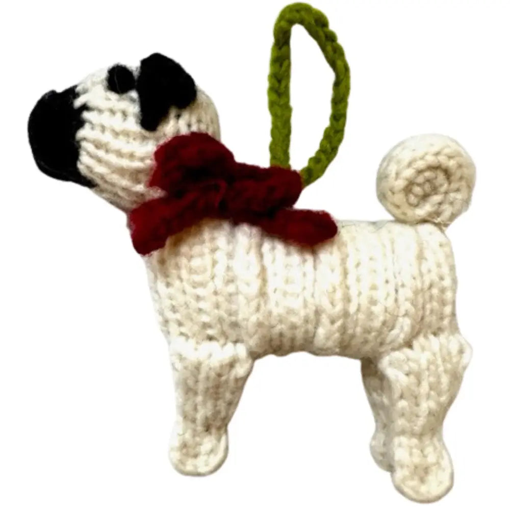 Hand-Knit Dog Ornament: Pug