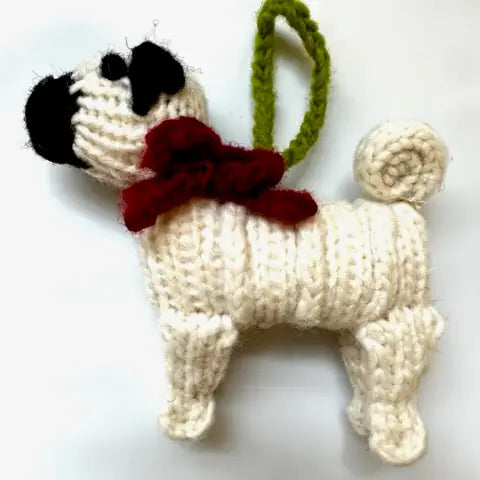 Hand-Knit Dog Ornament: Pug