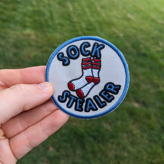 "Sock Stealer" Merit Badge Iron-On Patch for Dogs