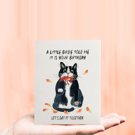 Eat A Bird Cat Birthday Card