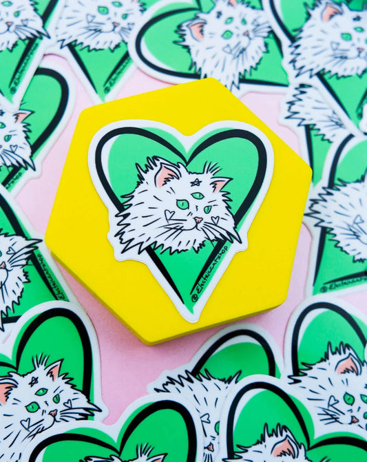 Floofy White Cat Vinyl Sticker