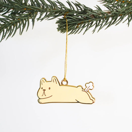 Everday Olive Farting Frenchie Enamel Ornament