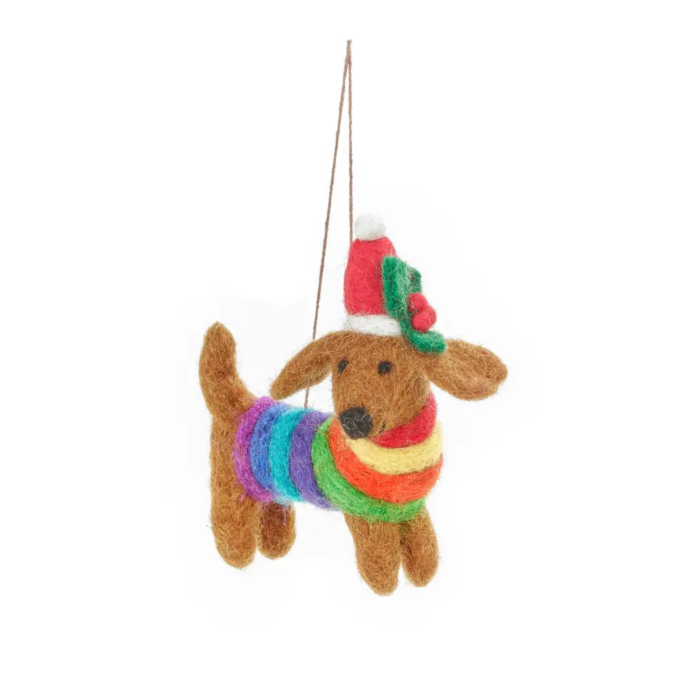 Rainbow Dachshund Felt Ornament
