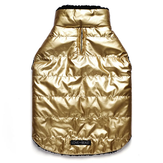 Gold Metallic Sherpa-Lined Pet Puffer Vest