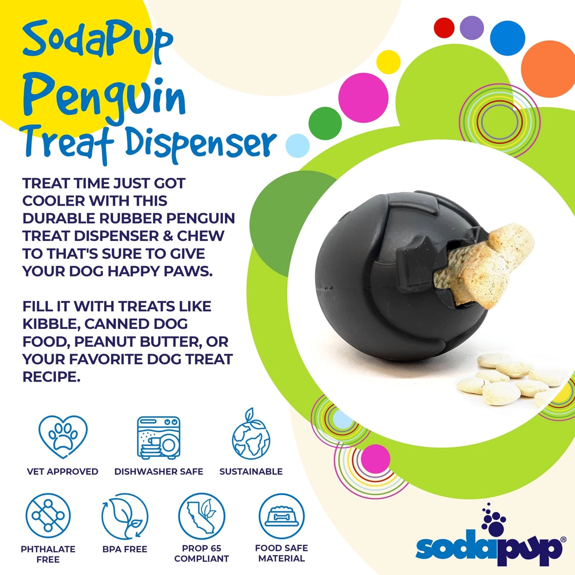 Rubber Penguin Chew Toy and Treat Dispenser