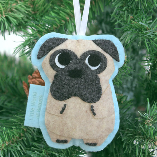 Little World Of Beasts Felted Ornaments: Peaches the Pug