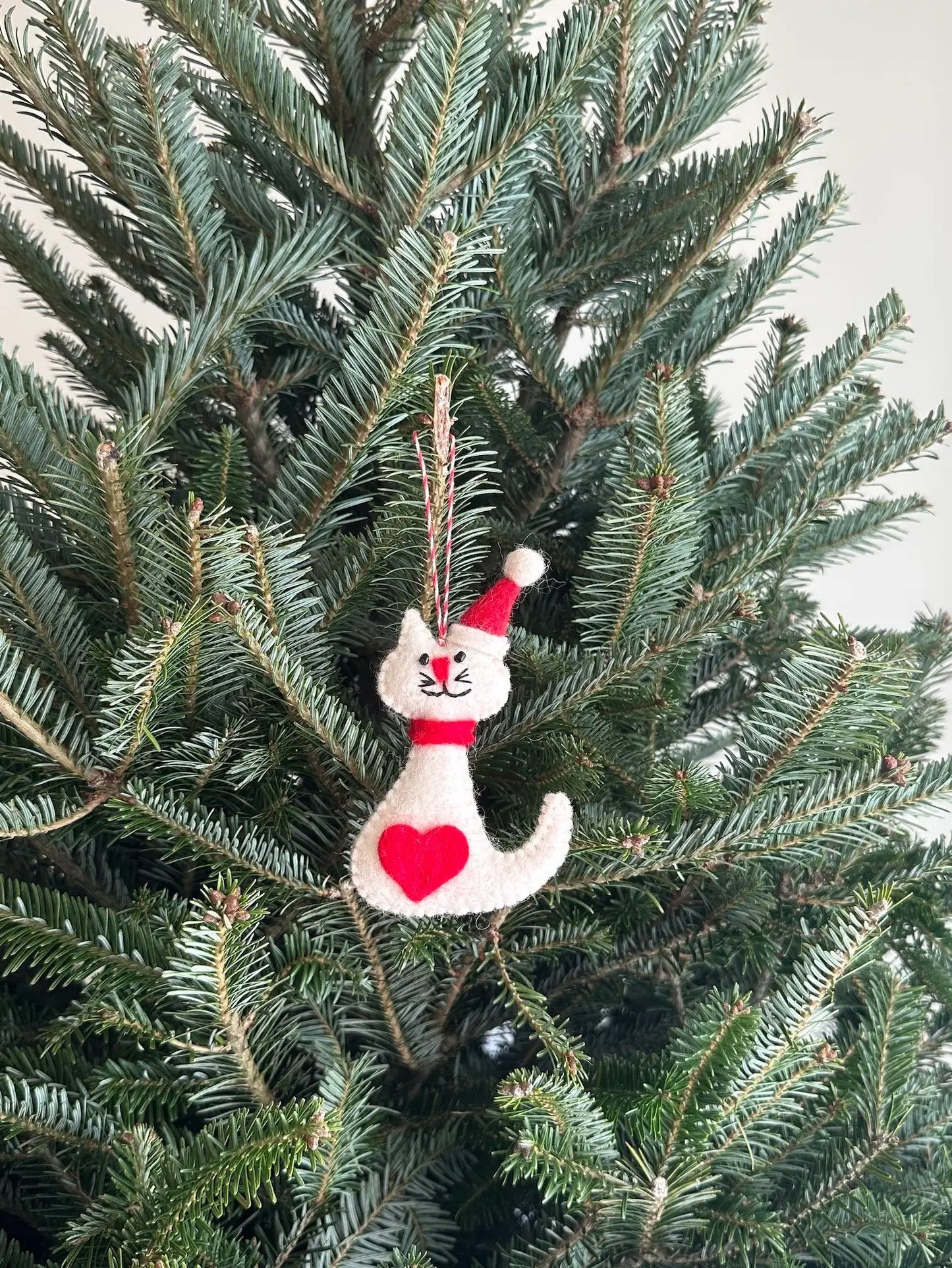 Hand-Felted Santa Heart Cat Ornament