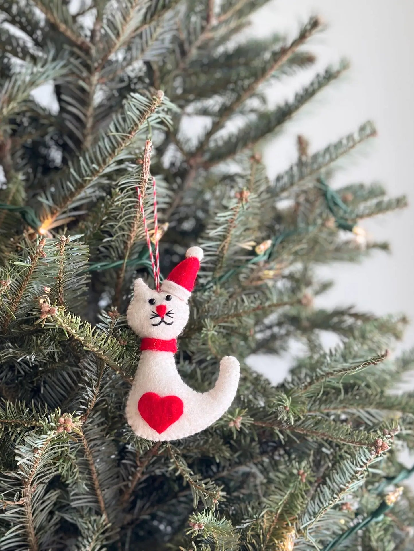 Hand-Felted Santa Heart Cat Ornament