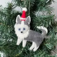 Hand-Felted Santa Husky Ornament