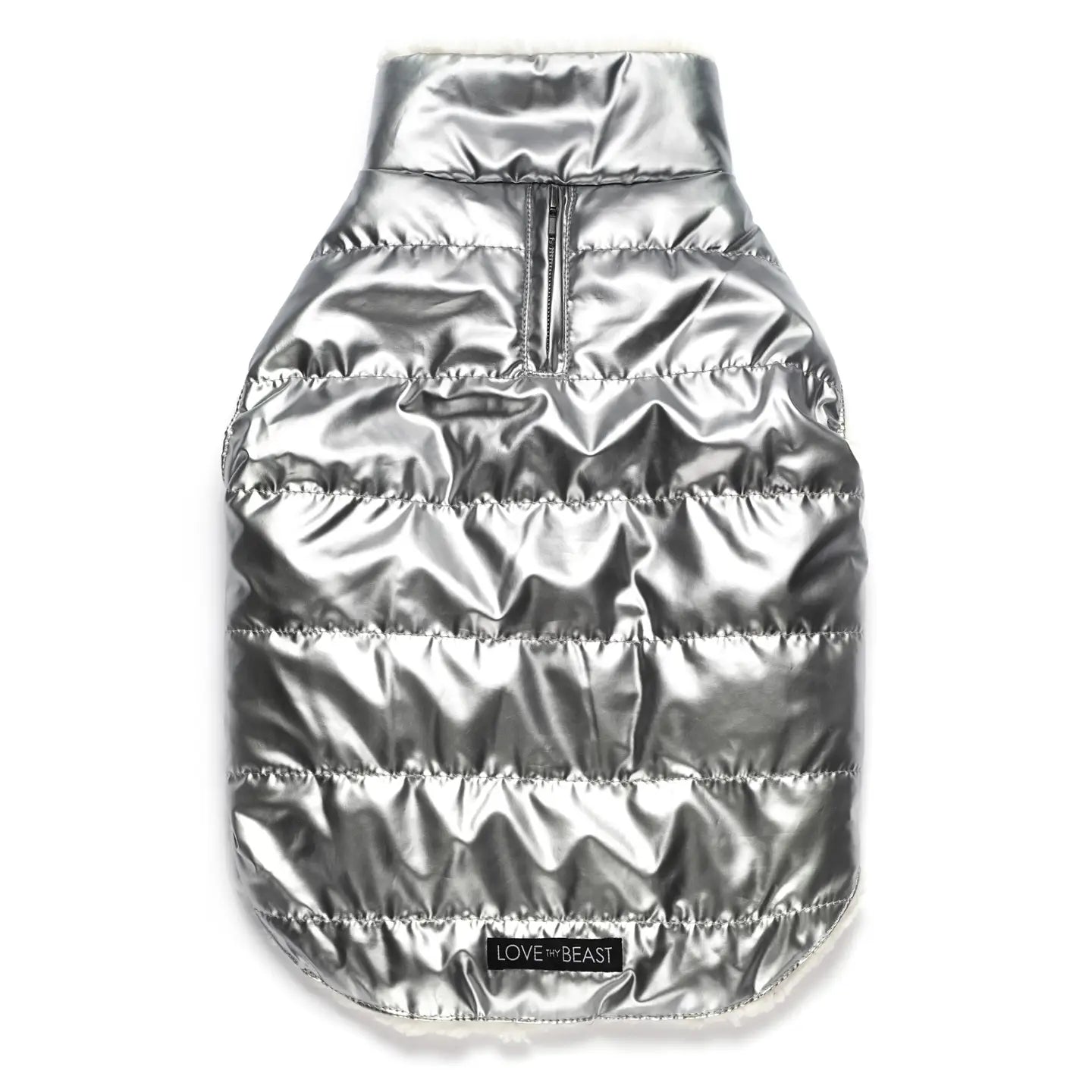 Silver Metallic Sherpa-Lined Pet Puffer Vest