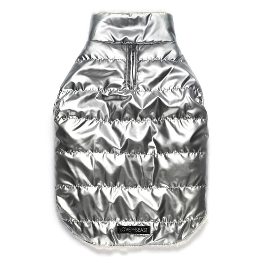 Silver Metallic Sherpa-Lined Pet Puffer Vest