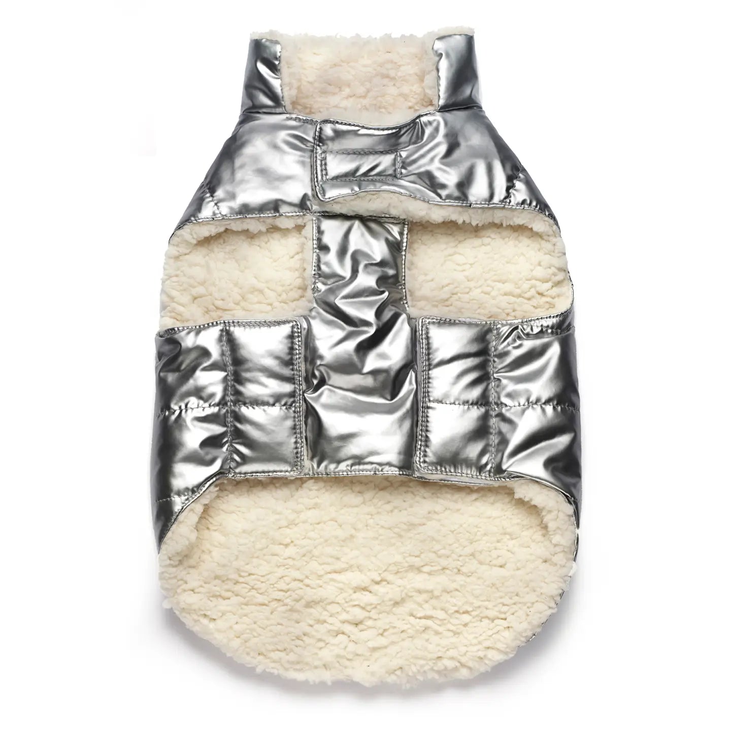 Silver Metallic Sherpa-Lined Pet Puffer Vest