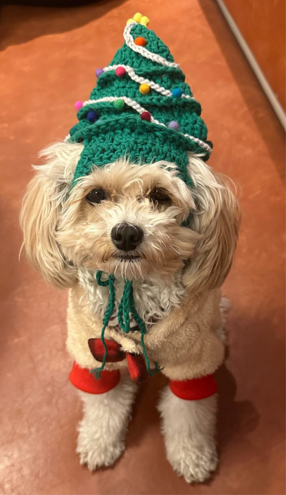 Hand-Crocheted Christmas Tree Pet Hat