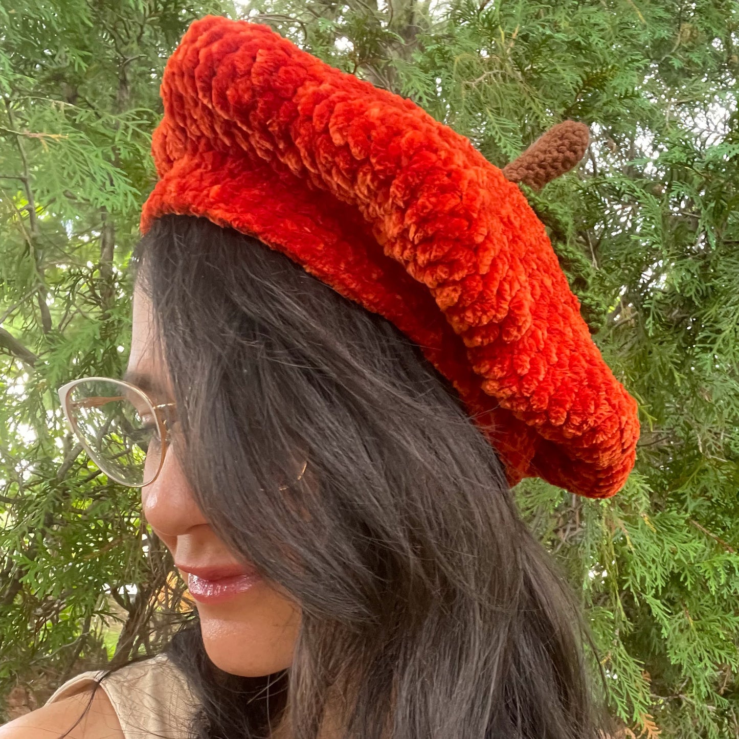 Hand-crocheted Human Pumpkin Beret