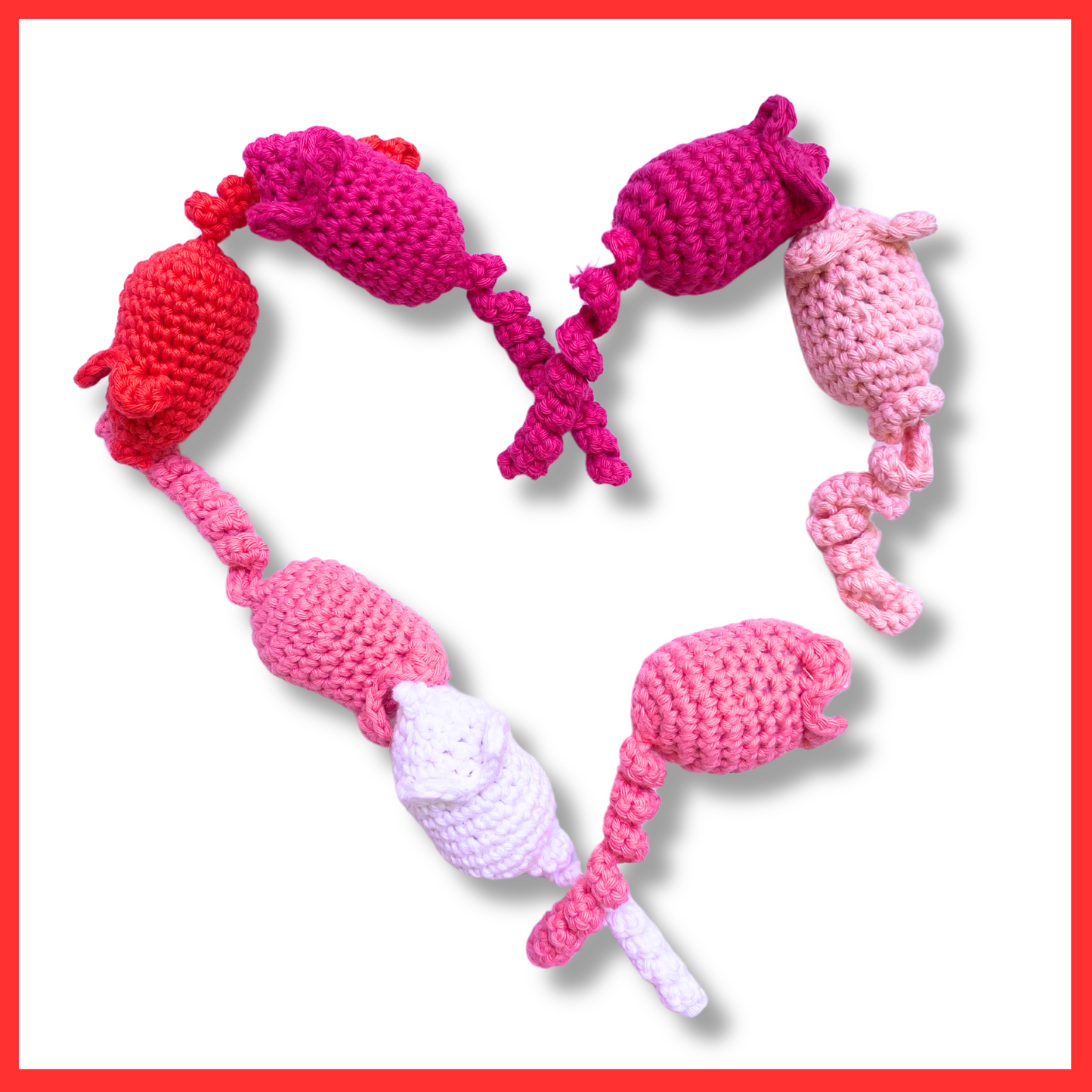 Hand-Crocheted Mouse Catnip Cat Toy (Valentine's Colors)