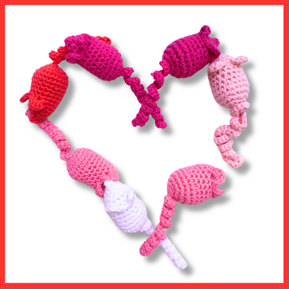 Hand-Crocheted Mouse Catnip Cat Toy (Valentine's Colors)