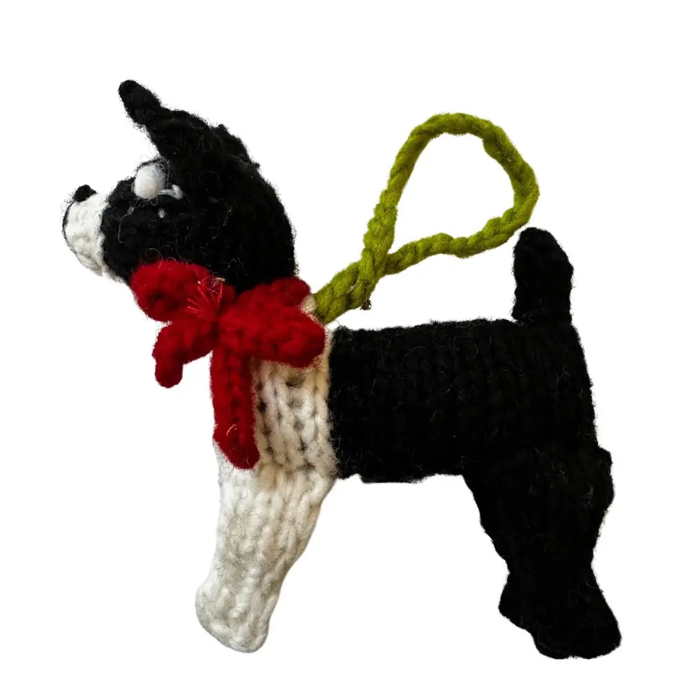 Hand-Knit Dog Ornament: Boston Terrier