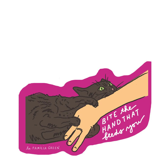 Bite The Hand That Feeds You Cat Vinyl Sticker