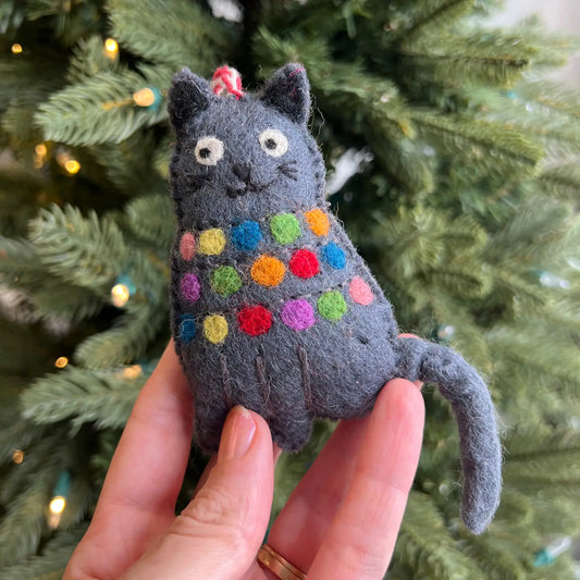 Christmas Lights Cat Felt Ornament