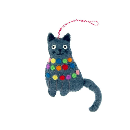 Christmas Lights Cat Felt Ornament