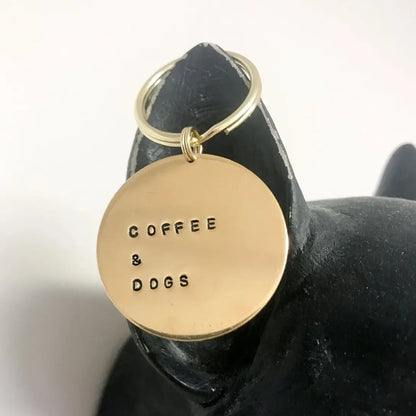 Coffee and Dogs Brass Keychain