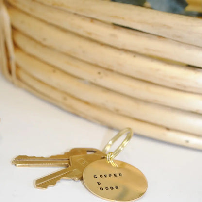 Coffee and Dogs Brass Keychain
