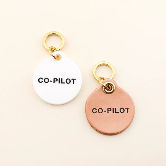 "Co-Pilot" Leather Pet Collar Tag