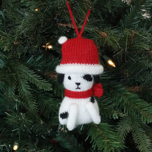 Holiday Knit Black and White Puppy Ornament