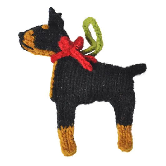 Hand-Knit Dog Ornament: Doberman