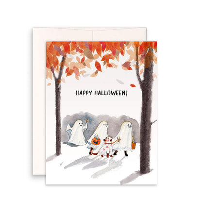 Happy Halloween Ghosts with Dog Greeting Card