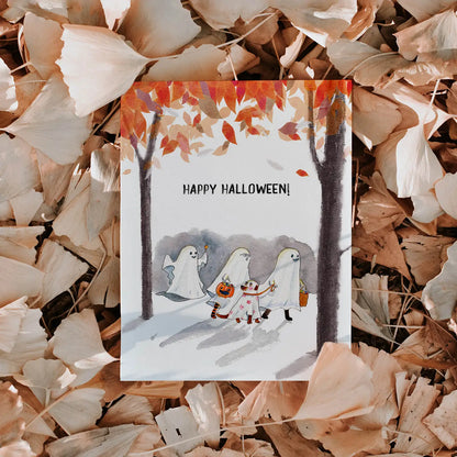 Happy Halloween Ghosts with Dog Greeting Card