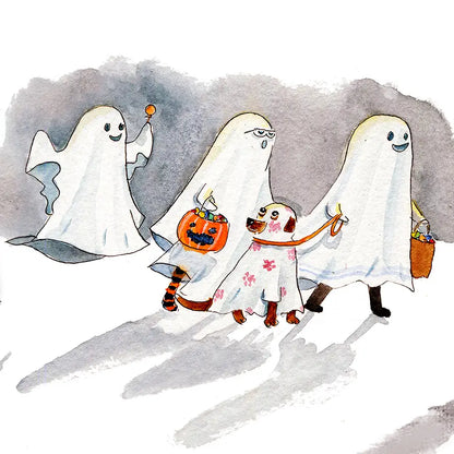 Happy Halloween Ghosts with Dog Greeting Card