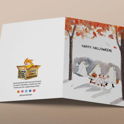 Happy Halloween Ghosts with Dog Greeting Card