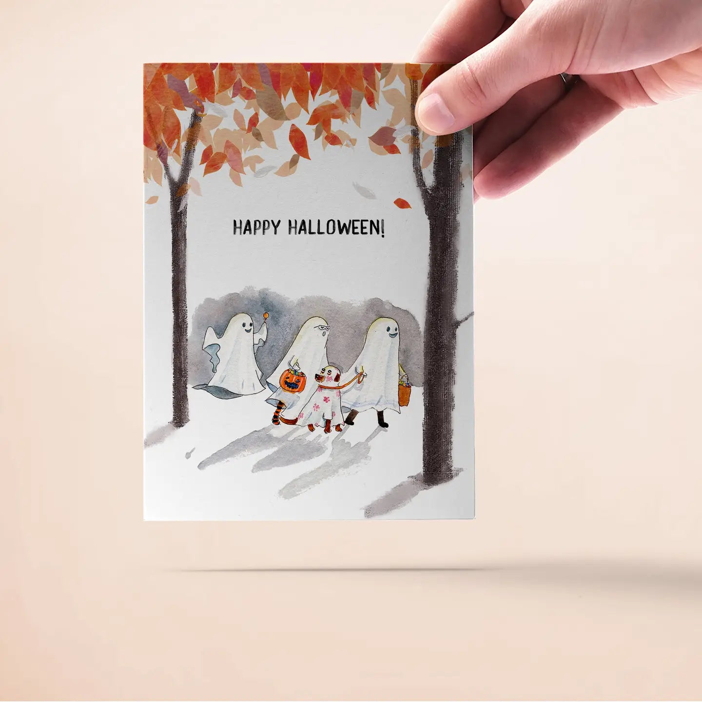 Happy Halloween Ghosts with Dog Greeting Card