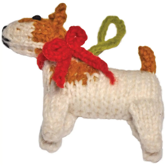 Hand-Knit Dog Ornament: Jack Russell Terrier