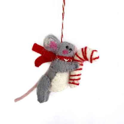 Candy Cane Mouse Felt Ornament