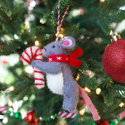 Candy Cane Mouse Felt Ornament