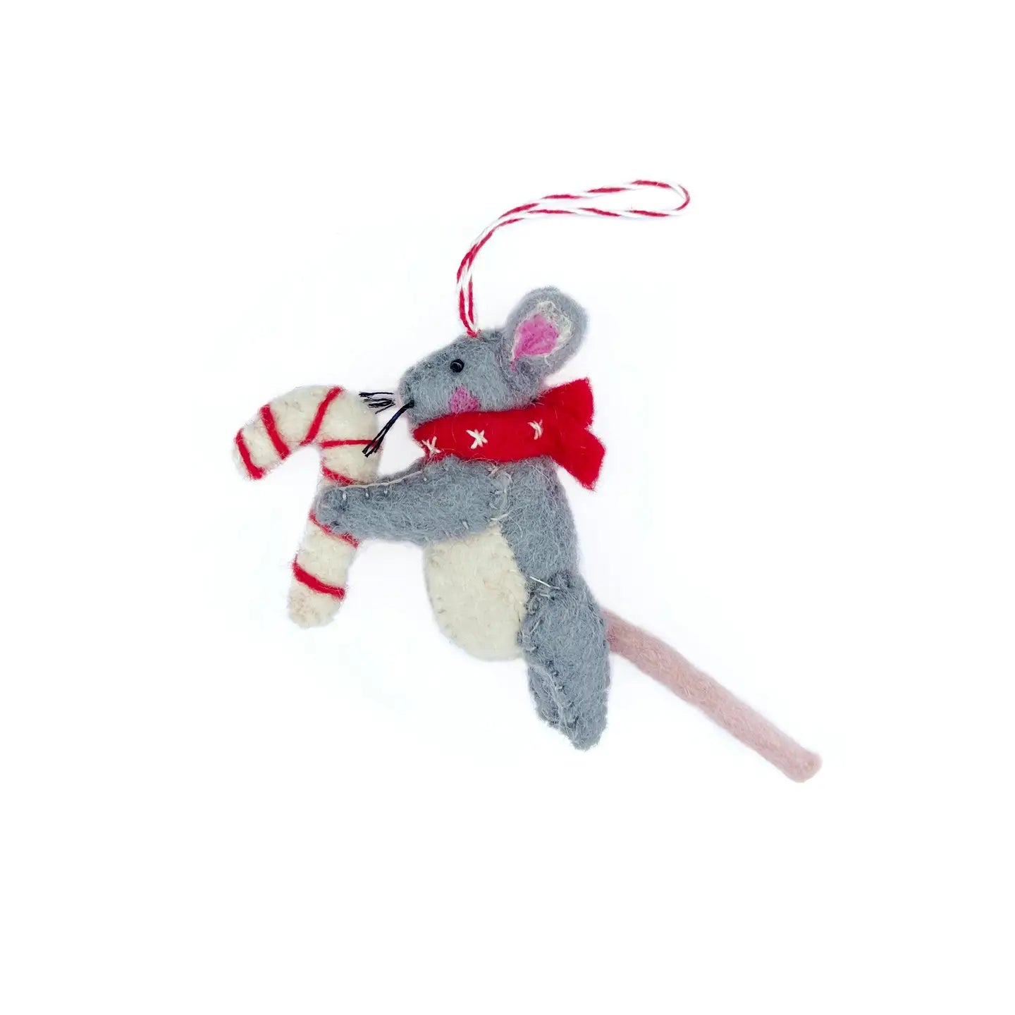 Candy Cane Mouse Felt Ornament