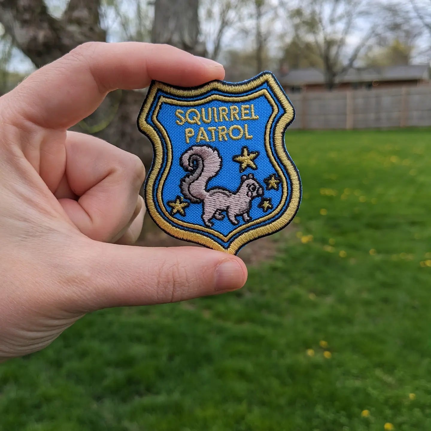 "Squirrel Patrol" Merit Badge Iron-On Patch for Dogs