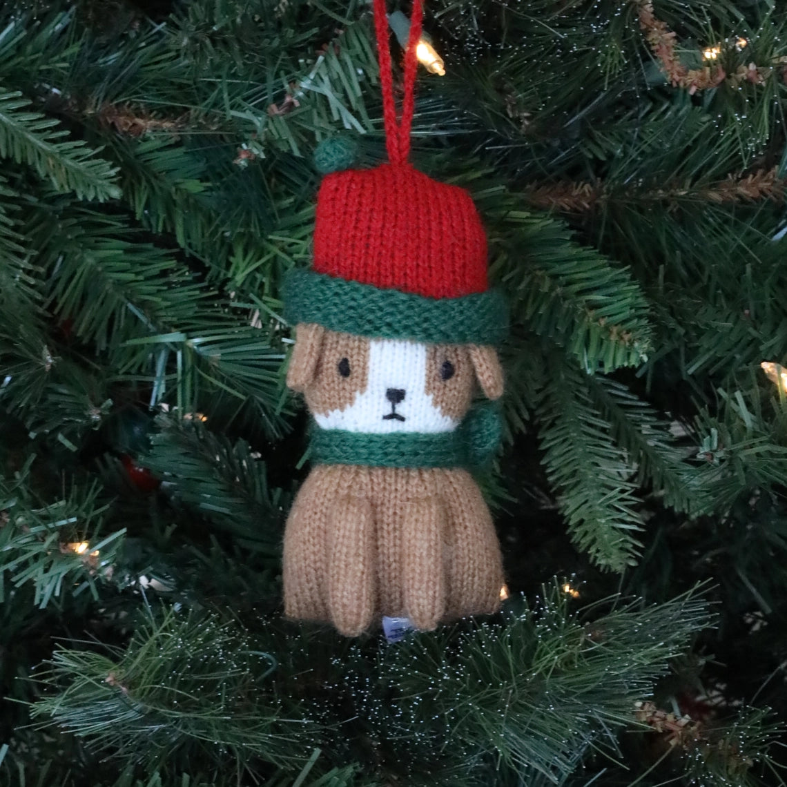 Holiday Knit Brown Puppy Ornament