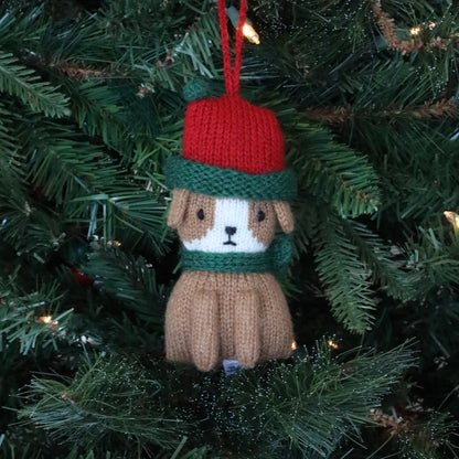 Holiday Knit Brown Puppy Ornament