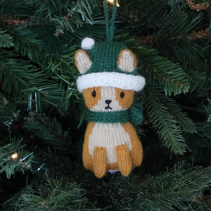 Holiday Knit Tan Puppy Ornament