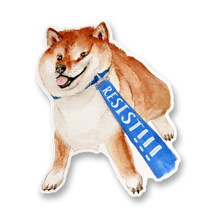 "Resist" Pulling Shiba Inu Vinyl Sticker