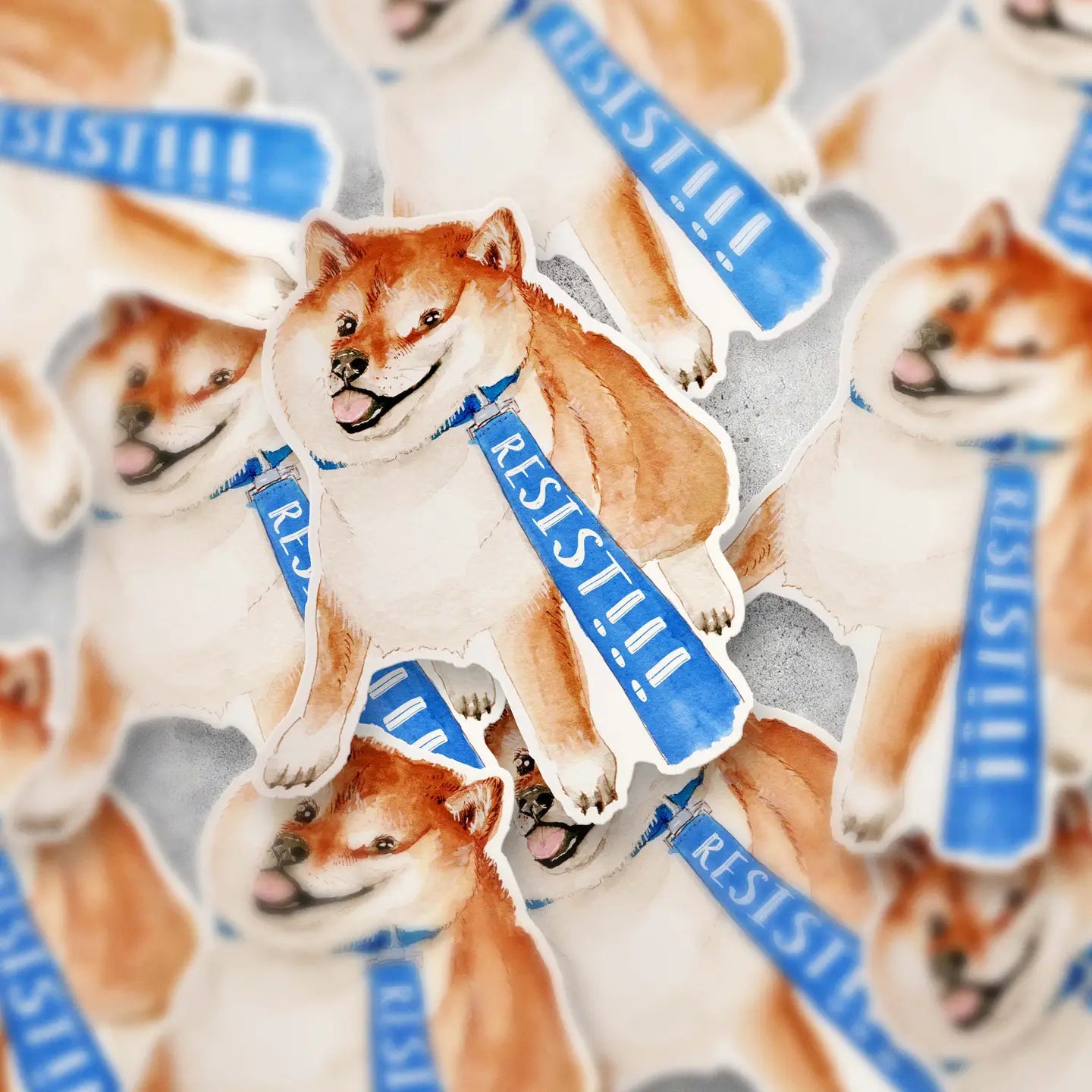 "Resist" Pulling Shiba Inu Vinyl Sticker