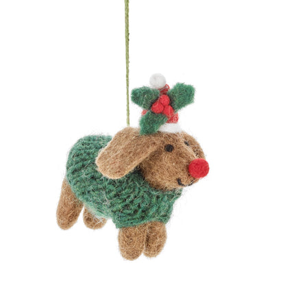 Rudolph Dachshund Felt Ornament