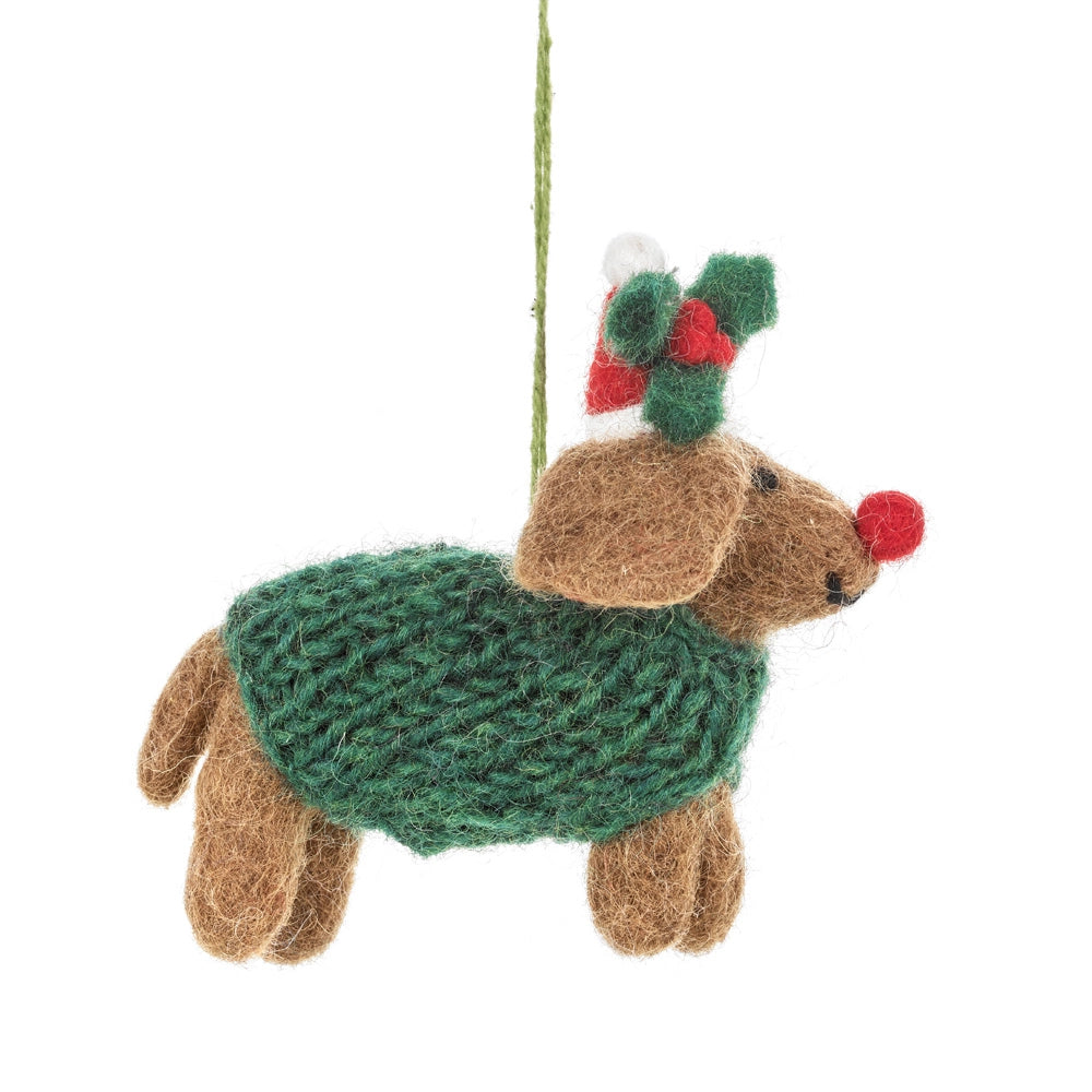 Rudolph Dachshund Felt Ornament