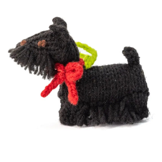 Hand-Knit Dog Ornament: Scottie Dog